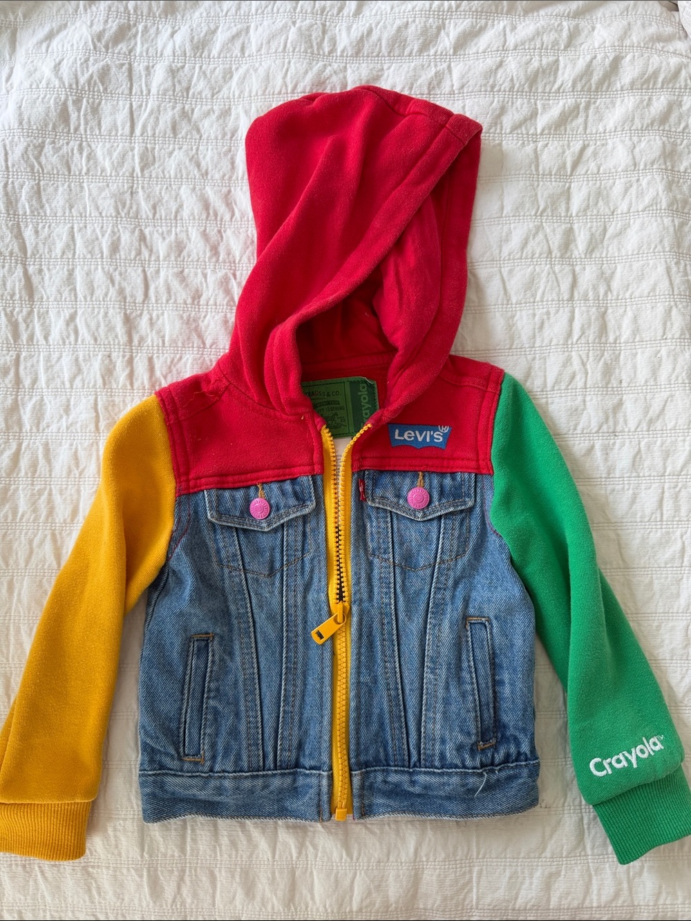 Levi's Kids Colorblock Hooded Jean Jacket - Red, Yellow & Green